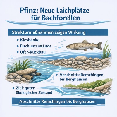Pfinz: Neue Laichplätze werden von Bachforellen angenommen